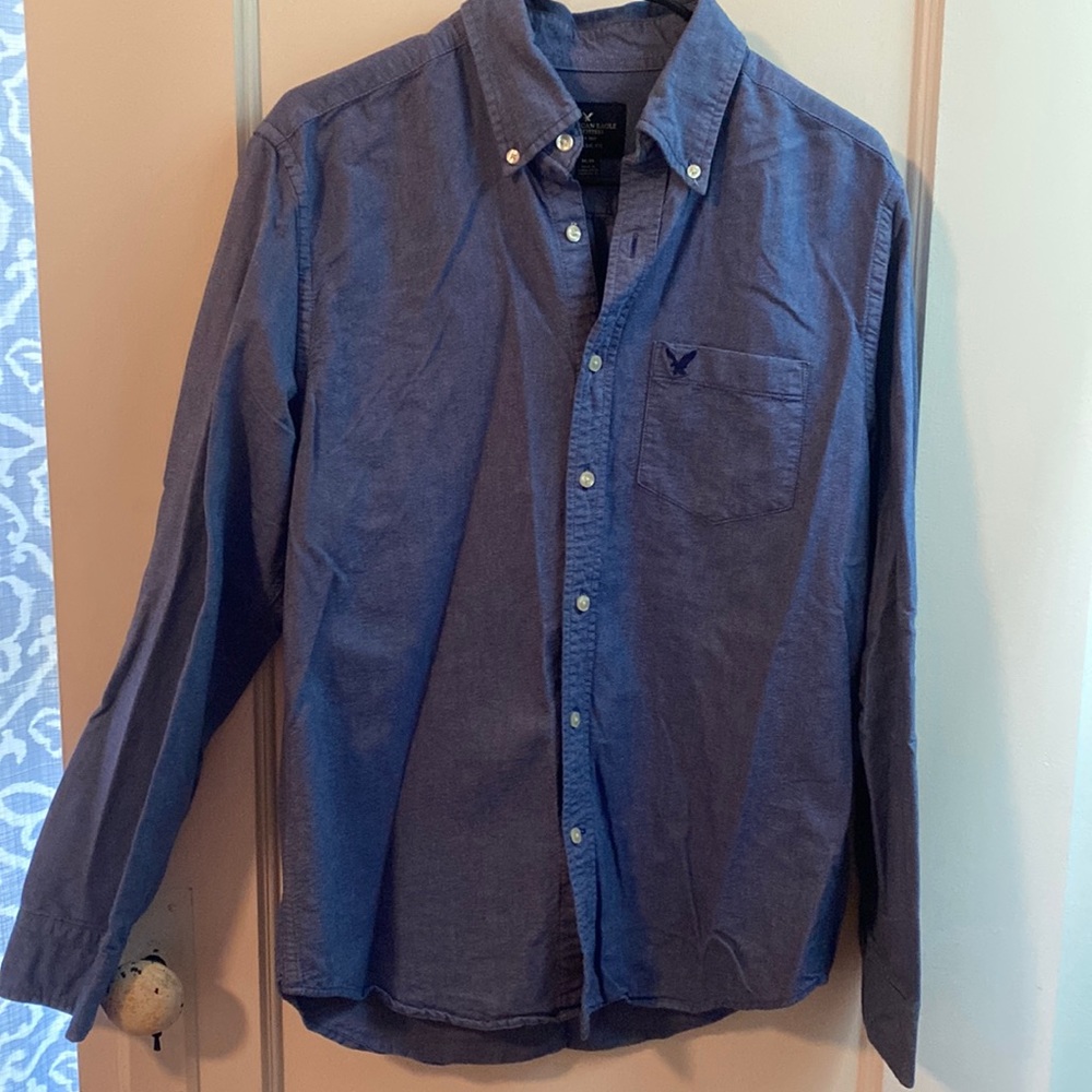 Mens button down shirt blue denim look size medium